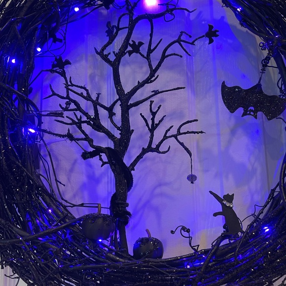 Halloween Wreath - Spooky BLACK CAT Door Decor! Man in Moon, TREE of Life, - Picture 11 of 16